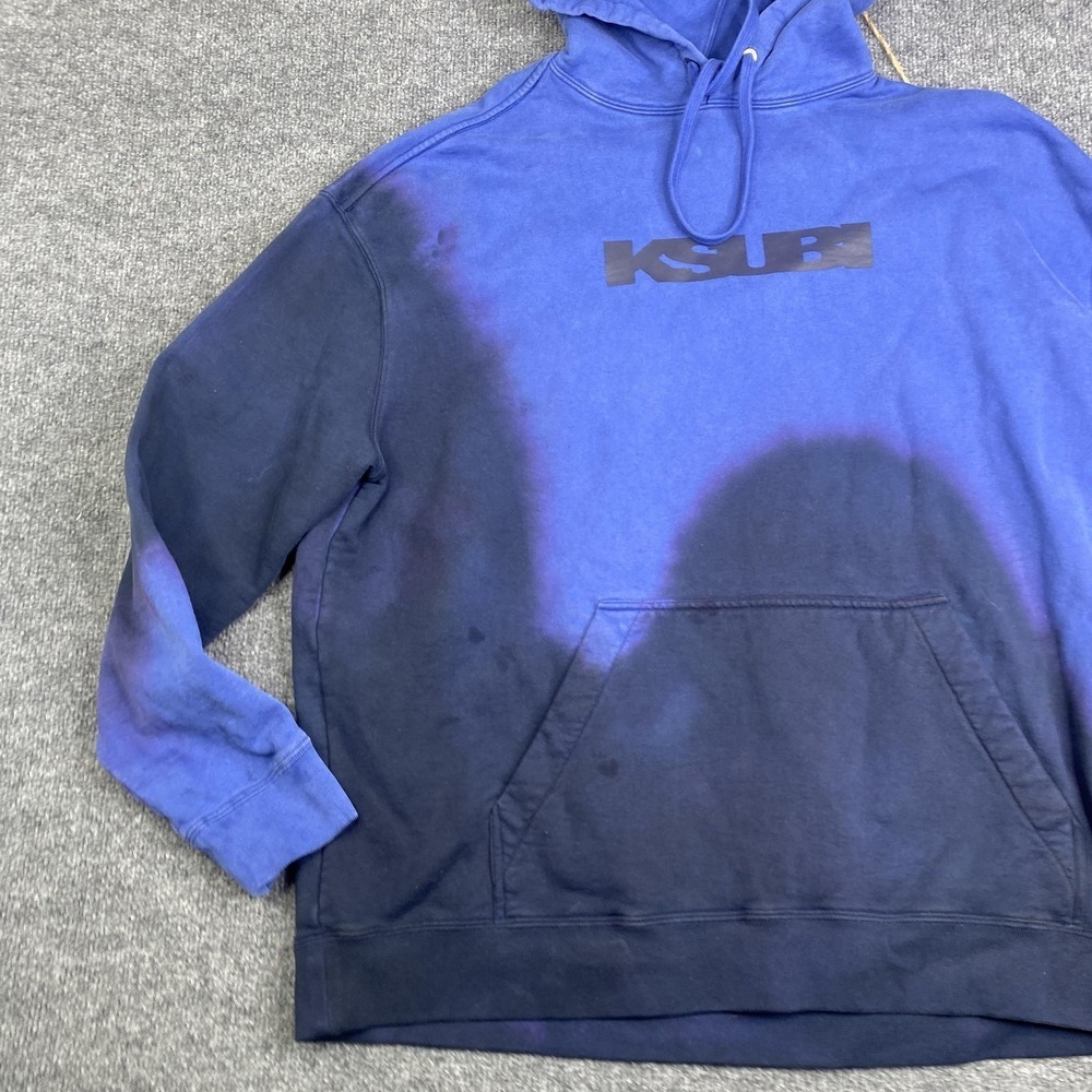 Ksubi Hoodie Mens Large Blue Graphic Logo Dip Dye Kangaroo Pocket Fleece